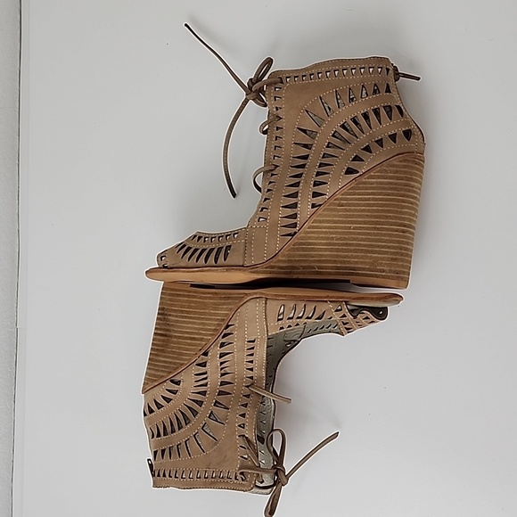 Jeffrey Campbell Cutout Rodillo Wedge Sandals Beige Tan - Picture 7 of 16
